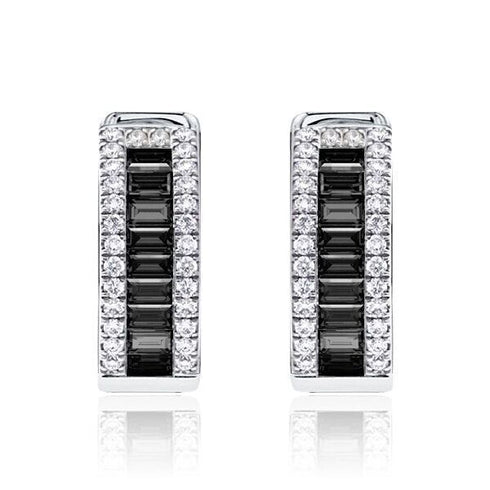 Iced Out 14K White Gold Plated Pave Black Cubic Zirconia Men Women Hoop Earrings